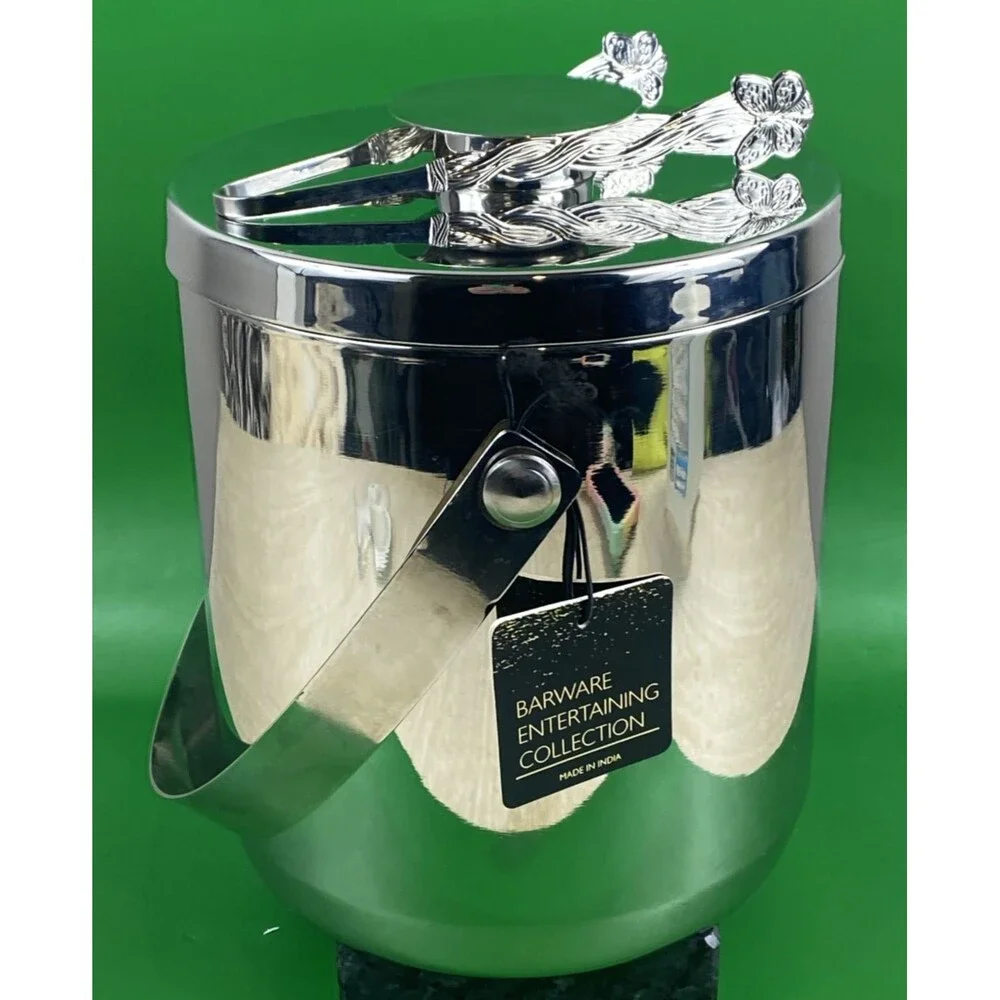 Barware Ice Bucket w/ Lid & Heavy Duty Butterfly Ice Tongs